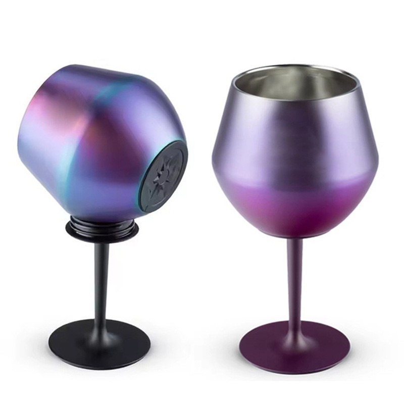 Double Wall 414ml Goblet Wine Glass 304 Stainless Steel Wine Glass Vacuum Insulation Unbreakable With Detachable Rod