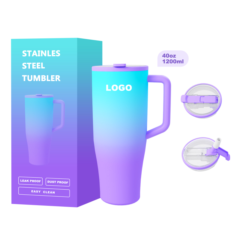 Bpa Free Wholesale Vacuum Insulated 40oz Tumbler Travel Powder Coated Mugs 40 oz Flip Straw Tumbler Cups With Handle and Straw