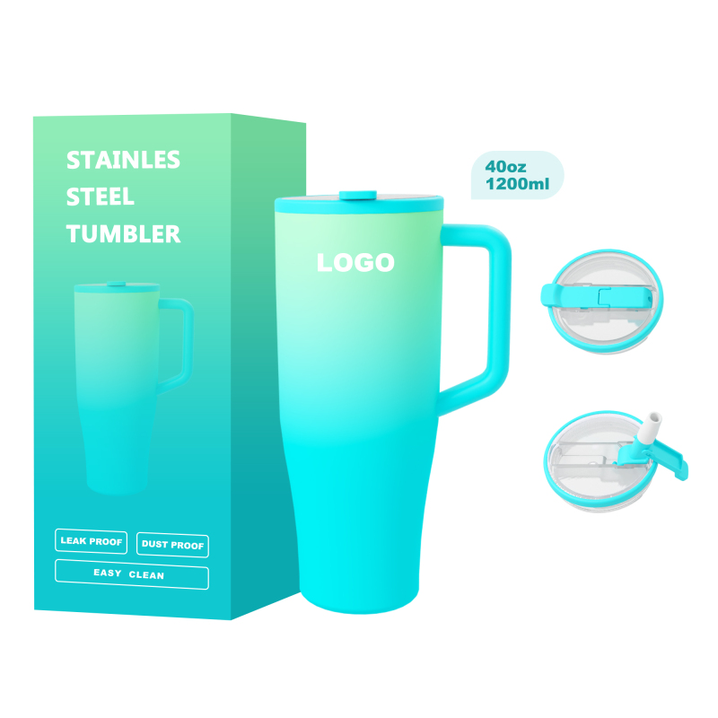 Bpa Free Wholesale Vacuum Insulated 40oz Tumbler Travel Powder Coated Mugs 40 oz Flip Straw Tumbler Cups With Handle and Straw