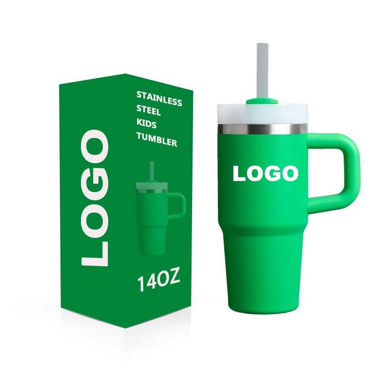 14oz Stainless Steel Kids On-The-Go Mugs Grey Vacuum Insulated Tumbler with Handle and Straw for Busy Days