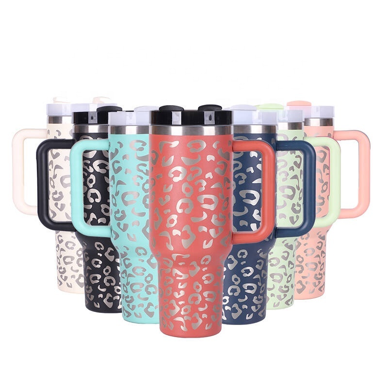 Wholesale 40 oz Stainless Steel Vacuum Insulated Travel Tumbler 40oz Tumbler with Full Wrap Laser Engraved Leopard
