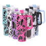 40 oz H1.0 Flowstat Handle Tumbler Stainless Steel Cow Pattern Travel Mugs Reusable Thermos Bottles American Style Mugs