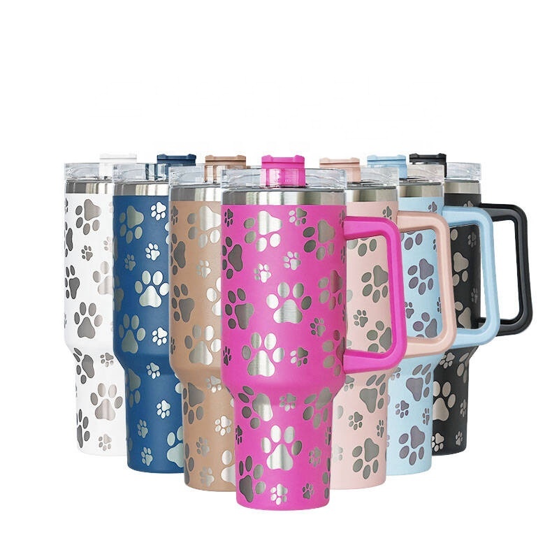 Individueller 40oz 40 oz Lasergravur Katzenkralle Doppelwandiger isolierter Edelstahlbecher mit Henkel und Strohhalm Großhandelsmasse