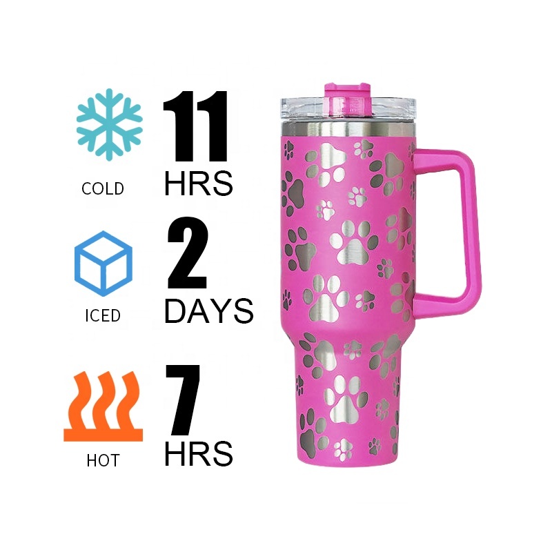 Individueller 40oz 40 oz Lasergravur Katzenkralle Doppelwandiger isolierter Edelstahlbecher mit Henkel und Strohhalm Großhandelsmasse