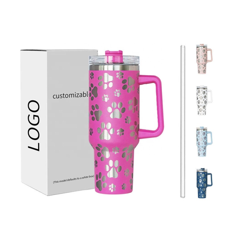 Individueller 40oz 40 oz Lasergravur Katzenkralle Doppelwandiger isolierter Edelstahlbecher mit Henkel und Strohhalm Großhandelsmasse