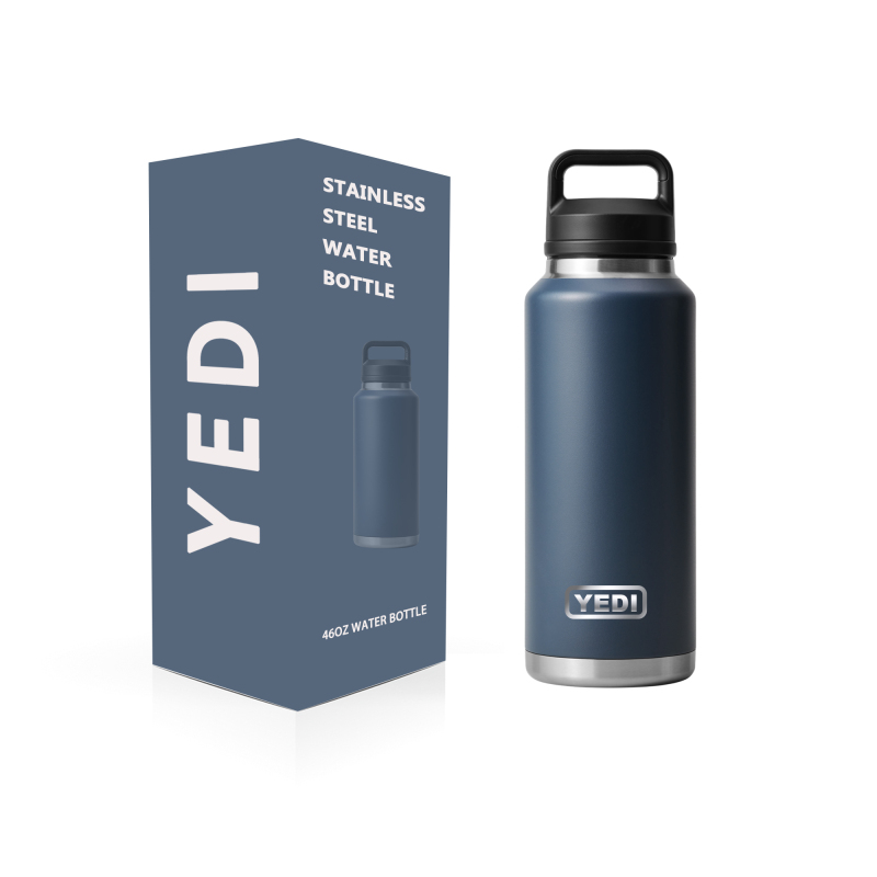 YEDI Customized logo 46oz NAVY Water Bottle BPA Free Double Walled Insulated Vacuum Stainless Steel Water Bottles with Straw Lid