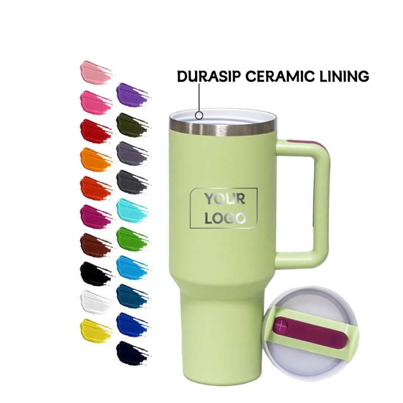 Custom logo 40 oz Cup H2.0 Mug 30oz 40oz Stainless Steel Outdoor Tumbler with Handle and Straw With Durasip Ceramic Lining