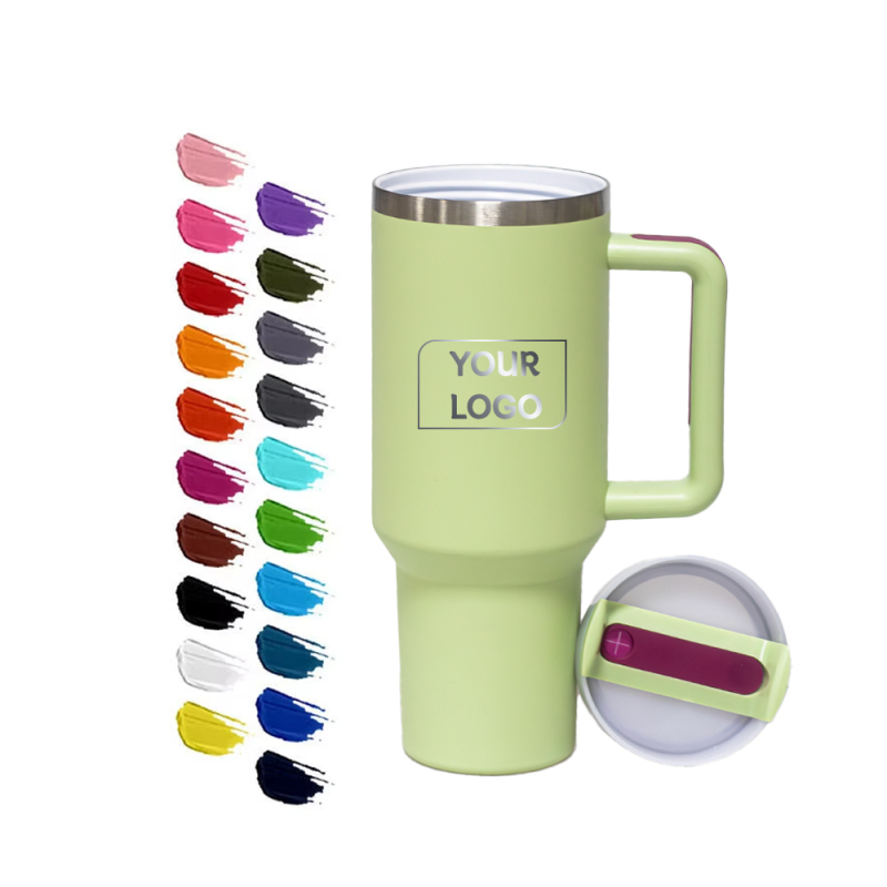 Custom logo 40 oz Cup H2.0 Mug 30oz 40oz Stainless Steel Outdoor Tumbler with Handle and Straw With Durasip Ceramic Lining
