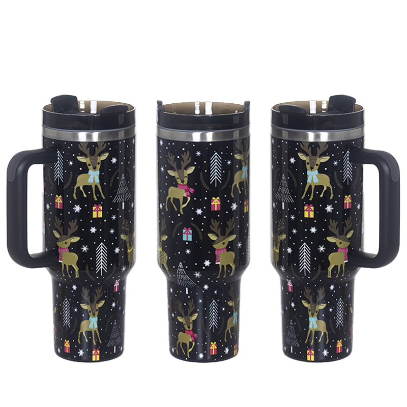 YEDI Wholesale Bulk Christmas Holiday Santa Design 40oz Stainless Steel Insulated Coffee Tumbler with Handle and Straw