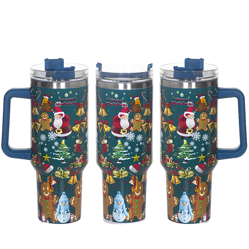 YEDI Wholesale Bulk Christmas Holiday Santa Design 40oz Stainless Steel Insulated Coffee Tumbler with Handle and Straw