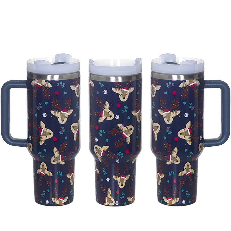 YEDI Wholesale Bulk Christmas Holiday Santa Design 40oz Stainless Steel Insulated Coffee Tumbler with Handle and Straw