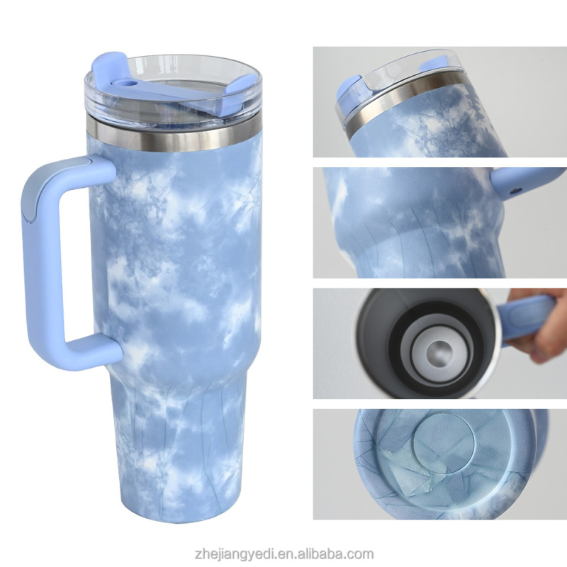 YEDI Hot Sale 40 oz Tumbler with Handle and Straw Insulated Water Bottle with Straw Tumbler with Lid and Straw Bottle Tie Dye