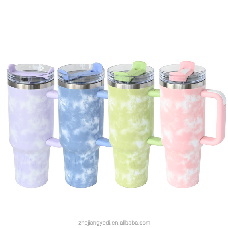 YEDI Hot Sale 40 oz Tumbler with Handle and Straw Insulated Water Bottle with Straw Tumbler with Lid and Straw Bottle Tie Dye