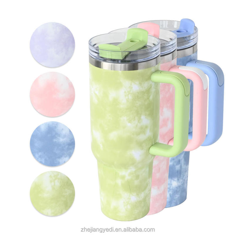 YEDI Hot Sale 40 oz Tumbler with Handle and Straw Insulated Water Bottle with Straw Tumbler with Lid and Straw Bottle Tie Dye