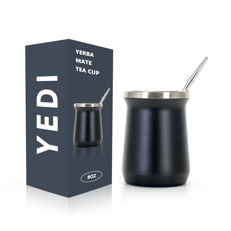Tasse isotherme à double paroi en acier inoxydable pour thé et maté, grande tasse à expresso de 8 ml, couleur noire.