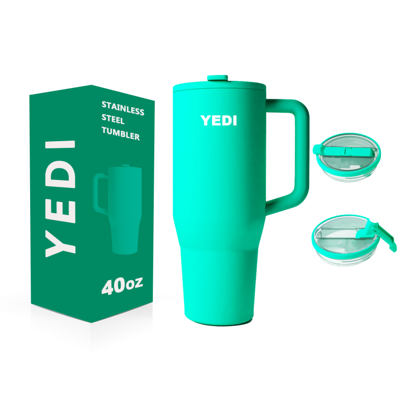 YEDI Camping Large Capacity 40oz Straw Lid Travel Mug Portable Handle Double Walled Handle Water Tumbler