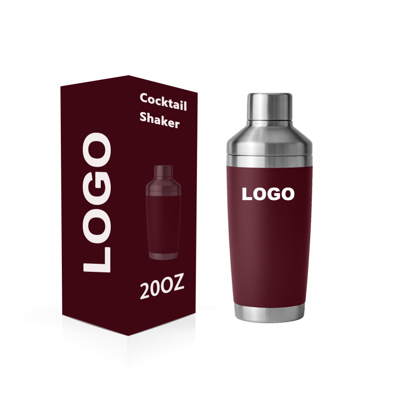 Custom Cocktail Shakers Bottle Double Wall Stainless Steel Insulated Tumblers Wine Shaker Water Bottle Protein Shaker 20 oz