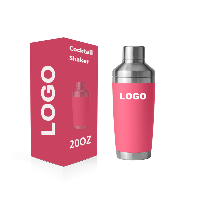 Custom Cocktail Shakers Bottle Double Wall Stainless Steel Insulated Tumblers Wine Shaker Water Bottle Protein Shaker 20 oz