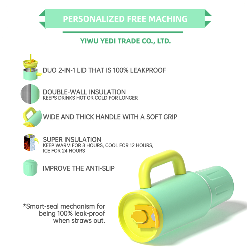 Wholesale Color Vacuum Metal Cup Stainless Travel Mug 40oz Insulated Tumblers Cupping With Lids and Straw Wide and Thick Handle