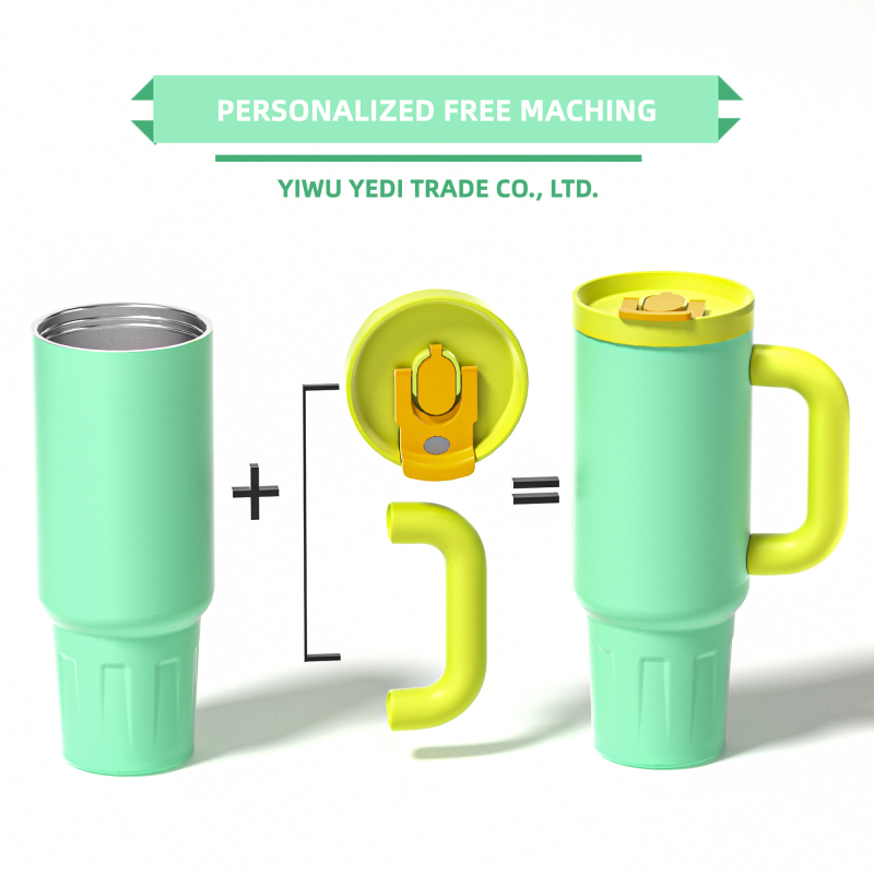 Wholesale Color Vacuum Metal Cup Stainless Travel Mug 40oz Insulated Tumblers Cupping With Lids and Straw Wide and Thick Handle