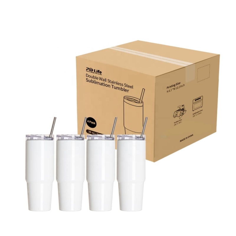 YEDI 30 OZ Isolierter Reisebecher aus Edelstahl, weiß, wiederverwendbare Kaffeebecher mit Strohhalm, Sublimations-Trinkbecher