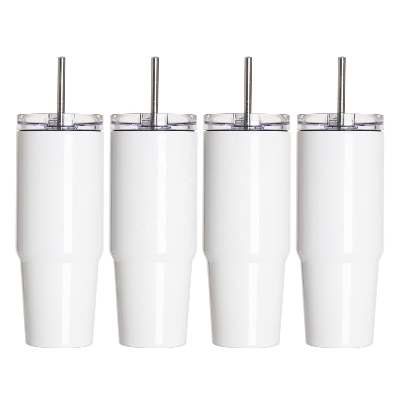 YEDI 30 OZ Isolierter Reisebecher aus Edelstahl, weiß, wiederverwendbare Kaffeebecher mit Strohhalm, Sublimations-Trinkbecher