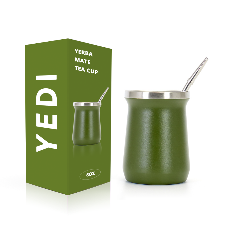 YEDI 8oz Custom Double Wall Yerba Mate Tea Cup Water Bottle Stainless Steel Tea Mug