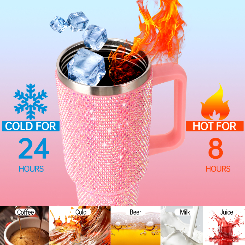 40oz Adventure Glitter Stainless Steel Vacuum Tumbler with Rhinestone Bling Handle New Release Mugs for Coffee Lover
