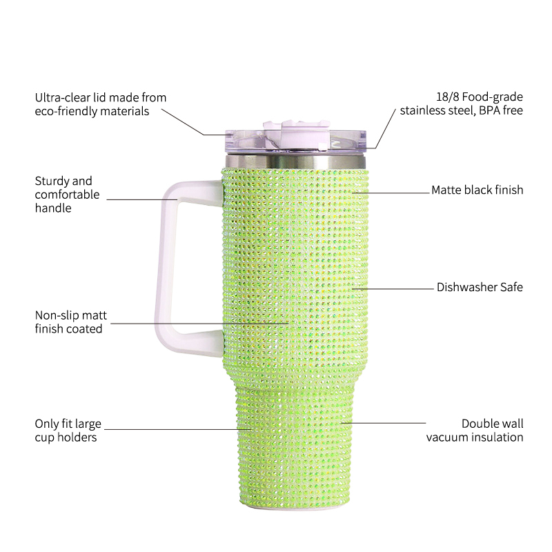 40oz Adventure Glitter Stainless Steel Vacuum Tumbler with Rhinestone Bling Handle New Release Mugs for Coffee Lover