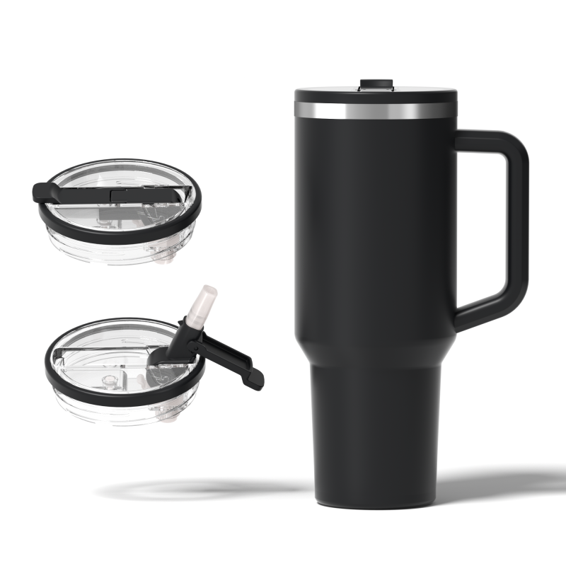 YEDI 40oz Patented Water Bottle with Handle & Flip Straw Leak Resistant Tumbler Reusable Insulated Stainless Steel & Rubber Base