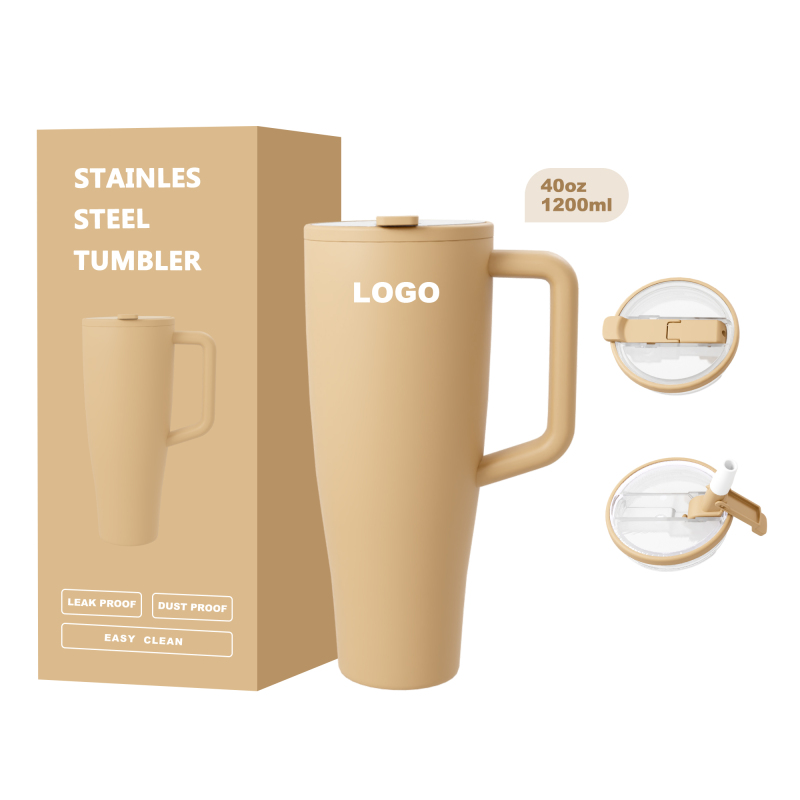 Gobelet isotherme en acier inoxydable 100 % étanche et sans BPA de 40&nbsp;XNUMX ml avec poignée et base adaptée aux pailles, vert, idéal pour les cadeaux