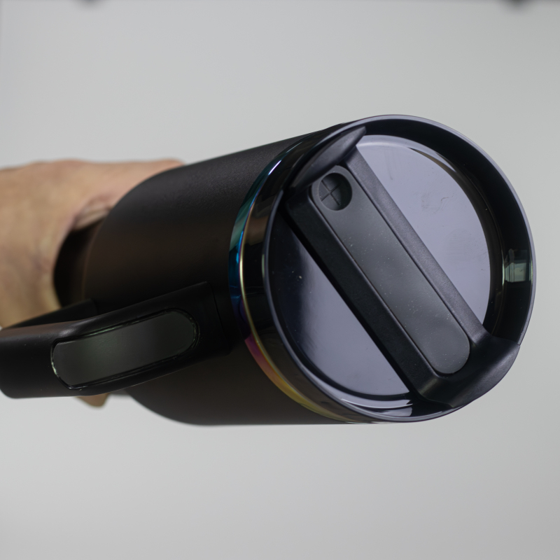 New 40oz Black Chroma Tumbler With Handle and Straw Stainless Steel Travel Mug Powder Coated Rainbow Plated Tumbler
