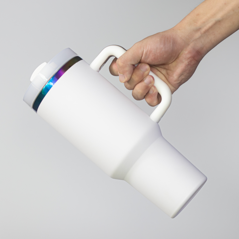 New 40oz Black Chroma Tumbler With Handle and Straw Stainless Steel Travel Mug Powder Coated Rainbow Plated Tumbler