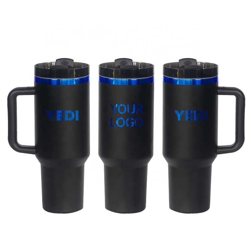 New 40oz Black Chroma Tumbler With Handle and Straw Stainless Steel Travel Mug Powder Coated Rainbow Plated Tumbler
