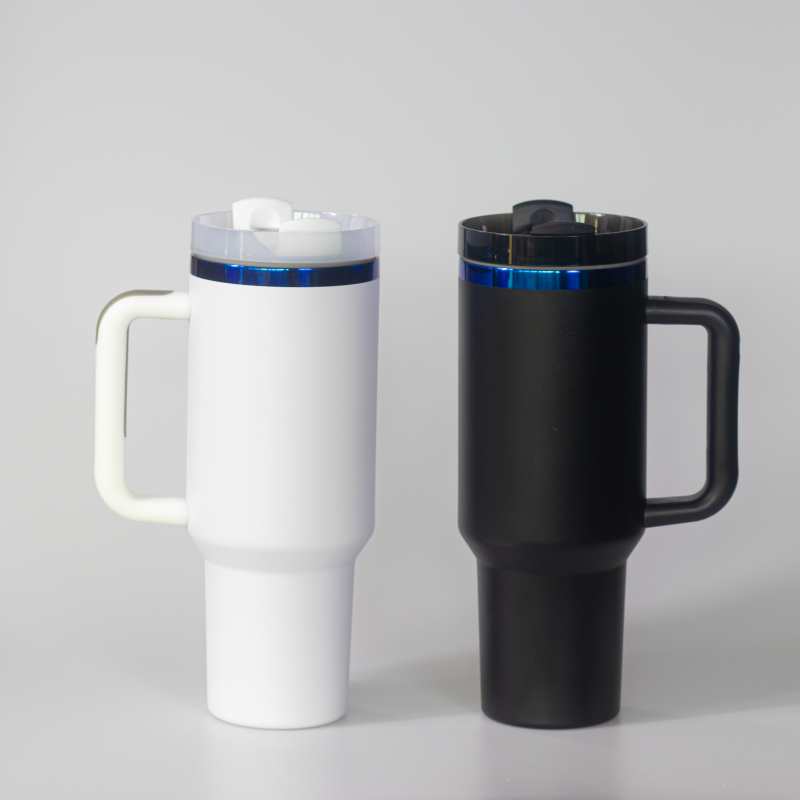 New 40oz Black Chroma Tumbler With Handle and Straw Stainless Steel Travel Mug Powder Coated Rainbow Plated Tumbler