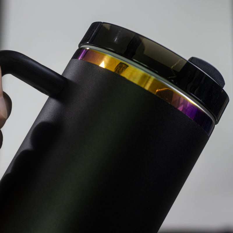 New 40oz Black Chroma Tumbler With Handle and Straw Stainless Steel Travel Mug Powder Coated Rainbow Plated Tumbler