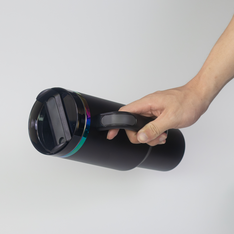 New 40oz Black Chroma Tumbler With Handle and Straw Stainless Steel Travel Mug Powder Coated Rainbow Plated Tumbler