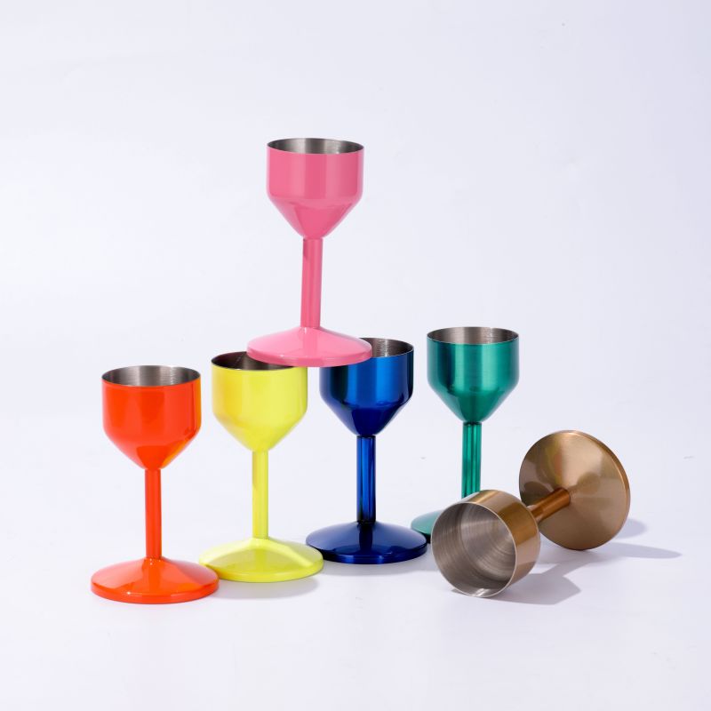 Customizable Logo 50ml Single Wall Stainless Steel Wine Tumbler Set Goblet Wine Glasses with Spray Painting in Custom Colors