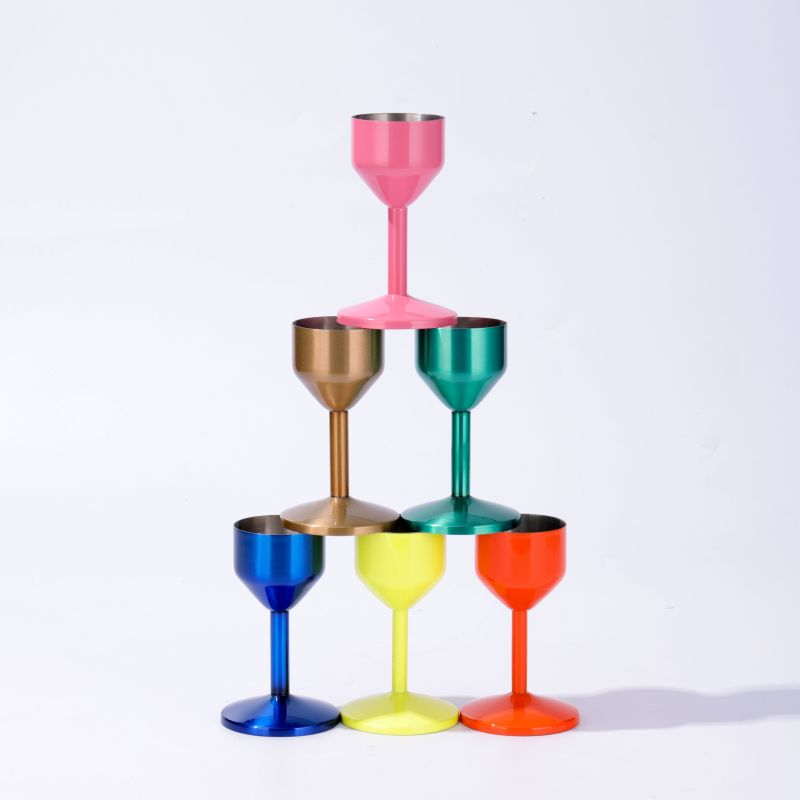 Customizable Logo 50ml Single Wall Stainless Steel Wine Tumbler Set Goblet Wine Glasses with Spray Painting in Custom Colors