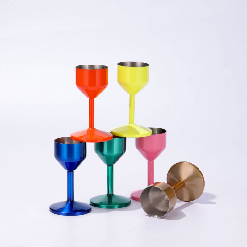 Customizable Logo 50ml Single Wall Stainless Steel Wine Tumbler Set Goblet Wine Glasses with Spray Painting in Custom Colors