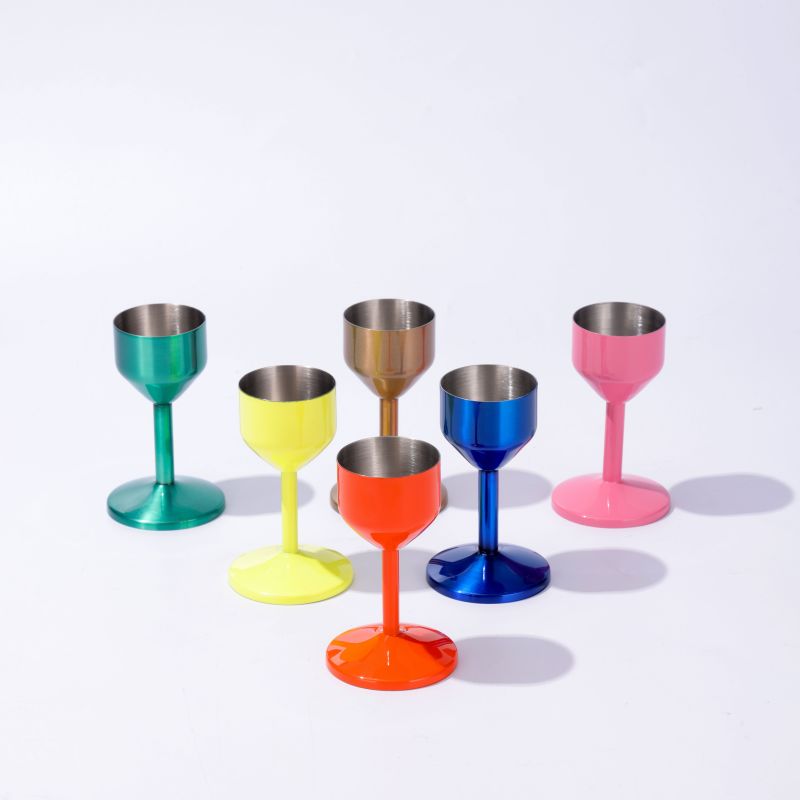 Customizable Logo 50ml Single Wall Stainless Steel Wine Tumbler Set Goblet Wine Glasses with Spray Painting in Custom Colors