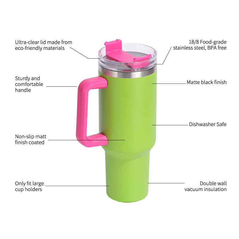 40 oz H1.0 Flowstat Handle Stainless Steel Tumbler New Style Travel Mugs Reusable Vacuum Flasks & Thermoses American Style Mugs