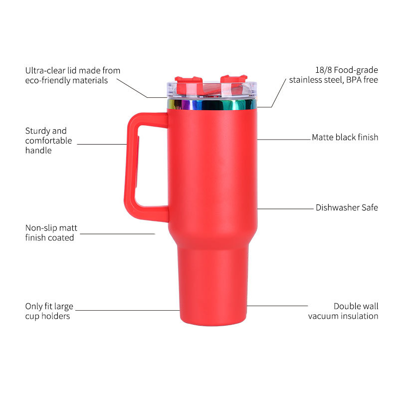 YEDI 40 oz Tumbler with Handle H2.0 304 Stainless Steel Travel Mug Double Wall Vacuum Reusable Insulated Sports Travel Mugs