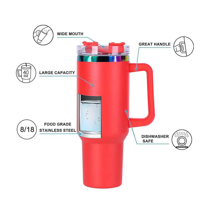 YEDI 40 oz Tumbler with Handle H2.0 304 Stainless Steel Travel Mug Double Wall Vacuum Reusable Insulated Sports Travel Mugs
