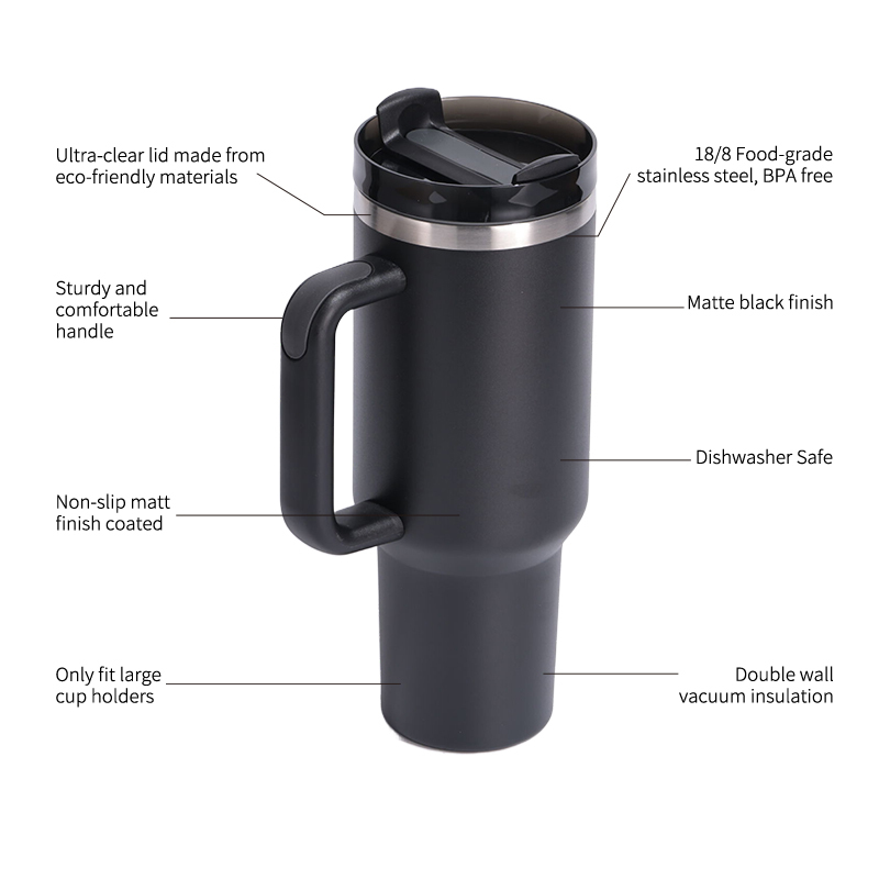 Cup 40oz with Handle  Insulated Water Bottle Stainless Steel Vacuum Car Cups Reusable Tumbler Most Popular  Travel Car Mugs