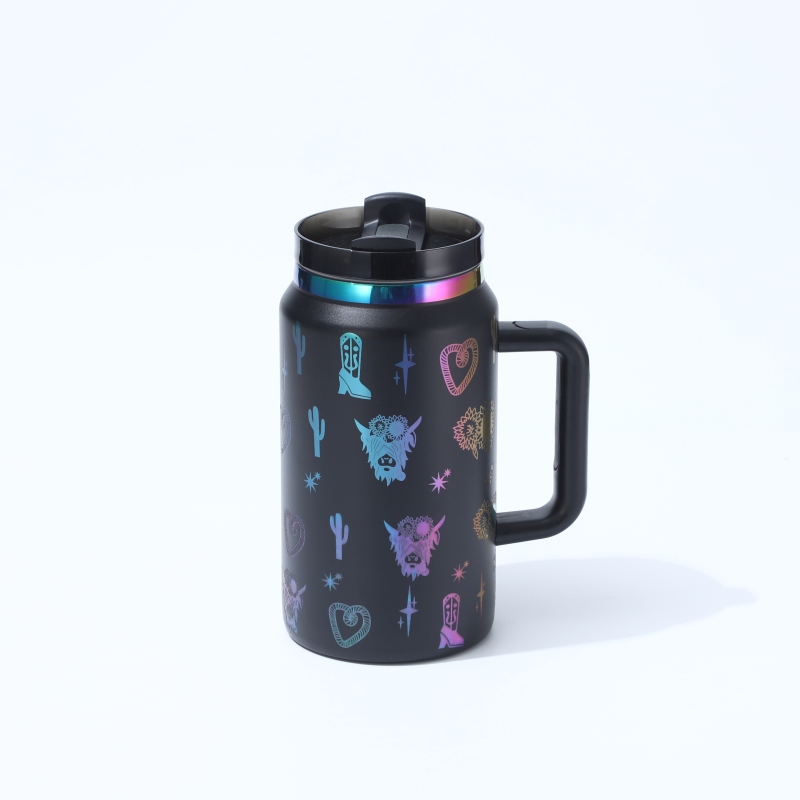 YEDI 64oz Stainless Steel Tumbler with Handle & Straw BPA-Free Insulated Cup for Travel & Sports Customizable Logo