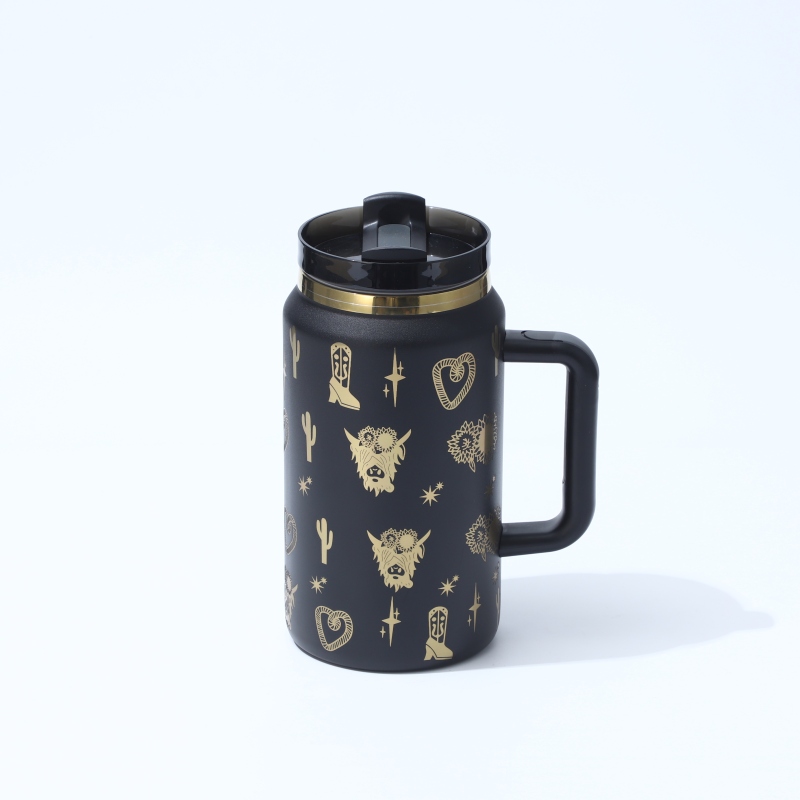 YEDI 64oz Stainless Steel Tumbler with Handle & Straw BPA-Free Insulated Cup for Travel & Sports Customizable Logo