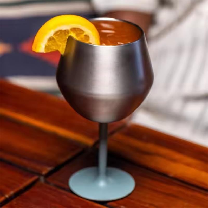 Stemmed Stainless Steel Wine Glass with Movable Base Sturdy and Anti-Fall Goblets 414ml Tumbler Hot Sale in Brazil 2025