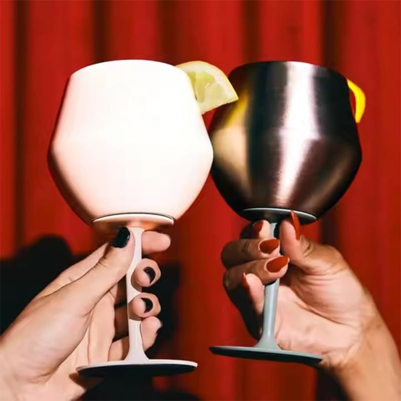 Stemmed Stainless Steel Wine Glass with Movable Base Sturdy and Anti-Fall Goblets 414ml Tumbler Hot Sale in Brazil 2025