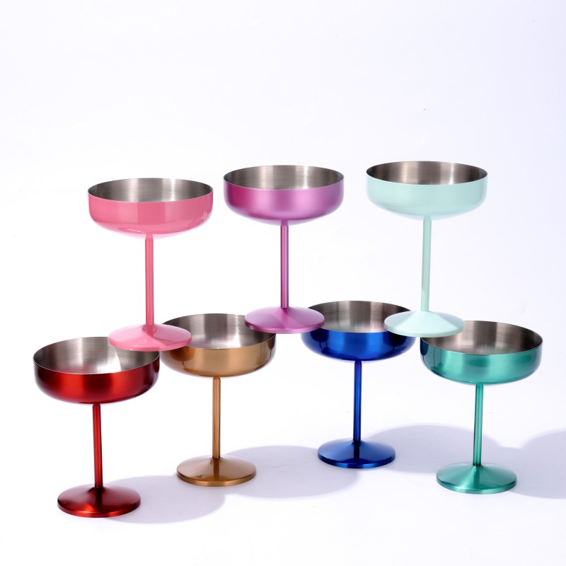 OEM 300ml Double Wall Insulated Stainless Steel Cocktail Tumbler Wine Glasses Insulated Martini Glasses for Bar Use